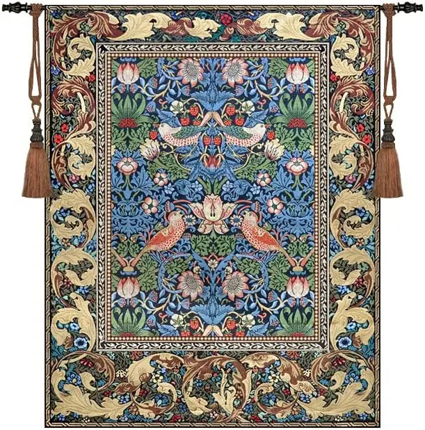 the STRAWBERRY GARDEN - Tapestry Morris Strawberry Thief Fine Art Tapestry Wall Hanging 100% Cotton 55"x43" Room Decor Aesthetic