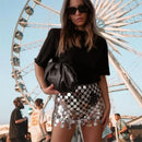 the SEQUIN - Women's Punk Sequins Metal Chain Hollow Out Mini Skirt