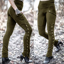the STEAMPUNK - Women Medieval Gothic Steampunk Rivet Split Leg Elastic Pocket Pencil Pants