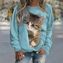 the SNUGGLE PET - Cute Sleeping Cat 3D Print O-Neck Fashion Graphic Hoodies Women Sweatshirts/Pullovers