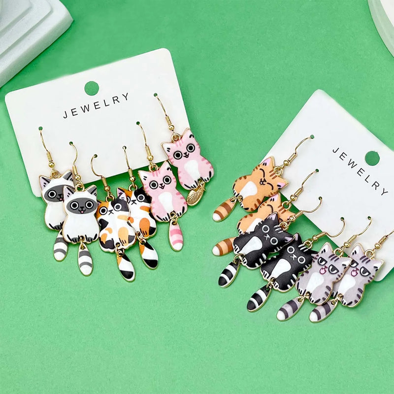 the CAT CLUB - 3 Pairs/Set Fashionable Enamel Cartoon Cute Cat Design Earrings, Jewelry Gifts for Women And Girls