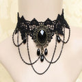 the GOTHIC VICTORIAN - Gothic Victorian Black Lace Necklace Women/Girl Boho Crystal Tassel Sexy Lace Choker Dark Style Jewelry