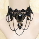 the GOTHIC VICTORIAN - Gothic Victorian Black Lace Necklace Women/Girl Boho Crystal Tassel Sexy Lace Choker Dark Style Jewelry