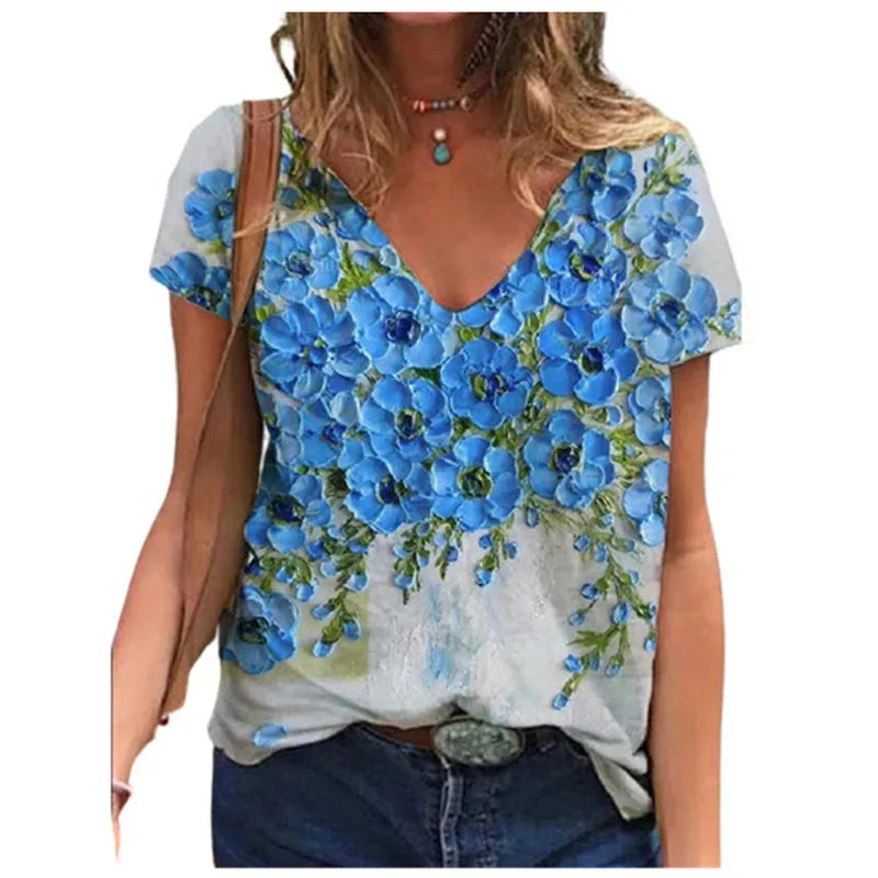 Oversized Summer Women Tops Fashion Short Sleeve 3d Flower Print Beauty T Shirt Streetwear Loose Harajuku Casual Female Clothing