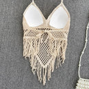 the BOHO CAMISOLE - Knitted Tassels Hollow Out Bohemian Style Sleeveless Sexy Corset Crop Tops Beach Tank Top Camisole