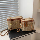 the PICNIC BOHO - Mini Straw Bucket Crossbody Bag for Women, Summer Weave Women's Brand Handbags and Purses, Fashion Chain Simple Shoulder Bags