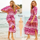 the BOHO KAFTAN - Bohemian Printed V-Neck Batwing Sleeve Long Loose Summer Moroccan Kaftan Dress for Women