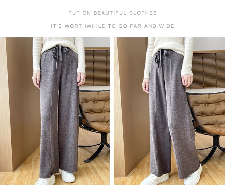 2024 Autumn/Winter New Knitted Women's High Waist Pants,Casual And Loose.  Straight Leg, personalized Floorpants With Elasticity