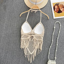 the BOHO CAMISOLE - Knitted Tassels Hollow Out Bohemian Style Sleeveless Sexy Corset Crop Tops Beach Tank Top Camisole