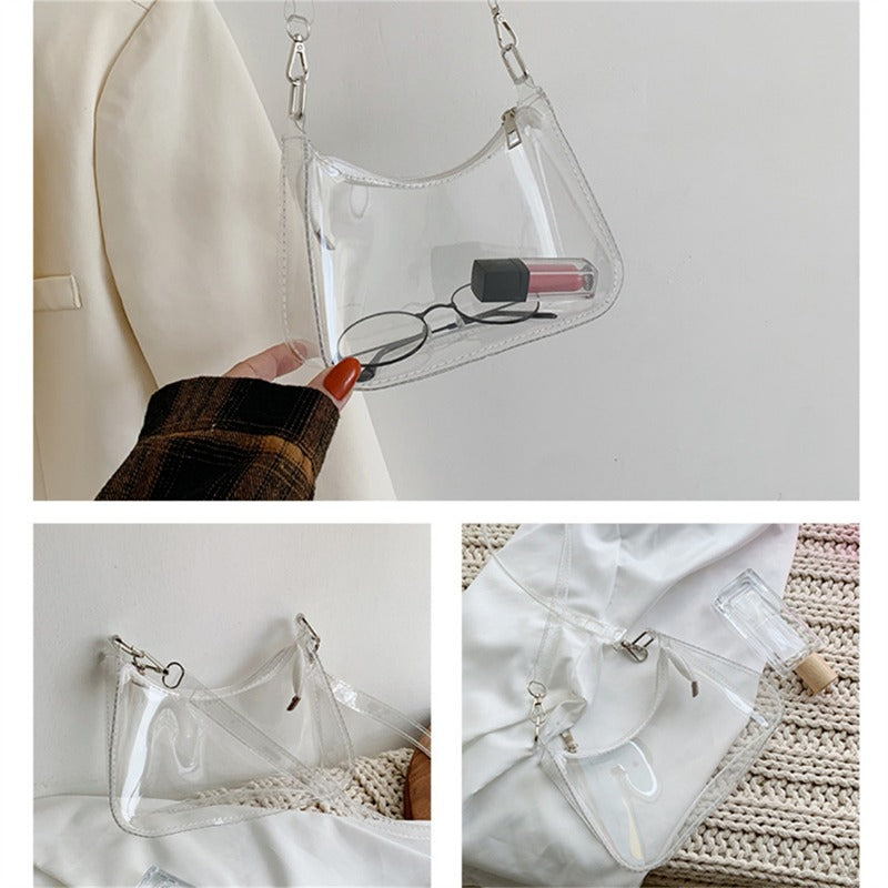 the NEON BAG - Clear Jelly Shoulder Bag for Women, Small Zipper Underarm Purses & Fashion Handbag