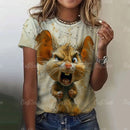 the MOUSEKETEER - Cute Mouse Print Cartoon Funny Short Sleeves Casual Animal Loose Streetwear T-Shirts for Women