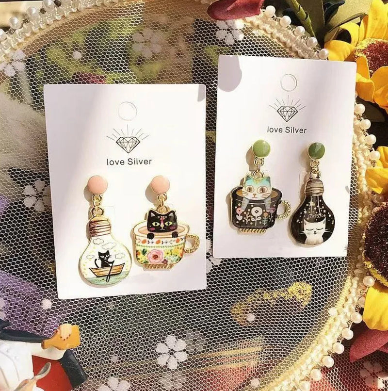 the CAT TEACUPS - Fashion Cute Sweet Cup Cat Drop Dangle Earrings for Girls/Women