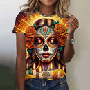 the SUGAR SKULL SENORITA - Women's Fashion Casual Sexy Short Sleeve Horror Undead Skull Pattern Oversized T-Shirts