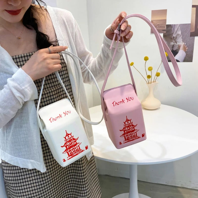 the TAKEOUT - Chinese Tower Printing Box Shoulder Bags, Fashion Cartoon Crossbody Bag, Small Girl's Bag Cute Coin Purse