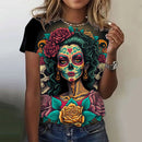 the SUGAR SKULL SENORITA - Women's Fashion Casual Sexy Short Sleeve Horror Undead Skull Pattern Oversized T-Shirts