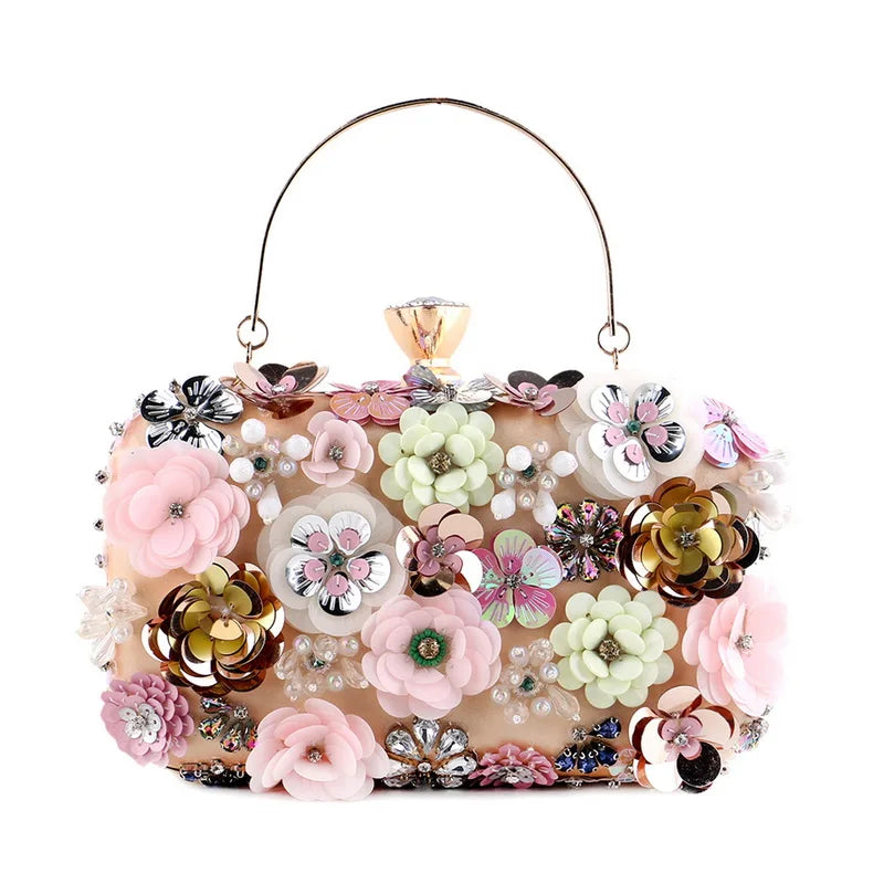 the FLOWER SHOP - Fashion Women Bags, Flower Diamonds Embroidery Small Clutch, Luxury Lady Handbags, Evening Bags, New Arrival Chain Shoulder Purse