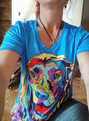 the PAINTED PUPPY - Casual Summer V-Neck Short Sleeve 3D Cute Dog Print Harajuku Versatile T-Shirts for Women