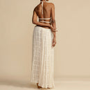 the BELLY DANCER - Sexy Boho Backless Matching Suit 2 Piece Beach Outfits Vintage Ruched Halter Cami Tops + Maxi Long Skirt