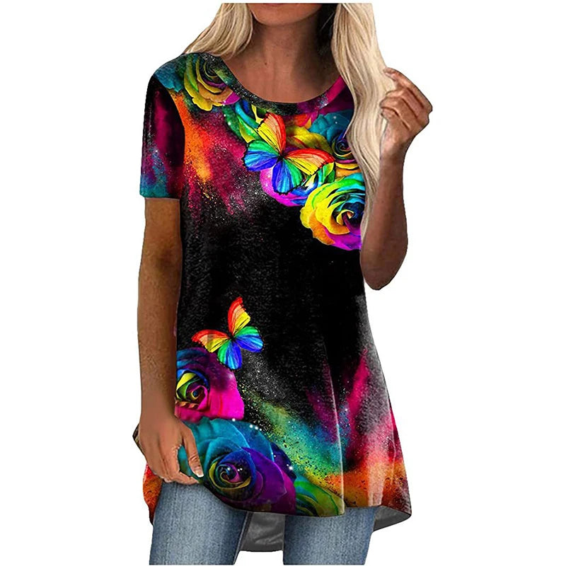 Fashion Butterfly Floral T-Shirts Gradient 3D Print Women Oversized Streetwear T Shirt Tunic Tops Harajuku Female Tees Clothing