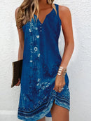 the VINTAGE BOHO - Fashion V-Neck Loose Bohemian Vacation Sleeveless Summer Dresses for Women