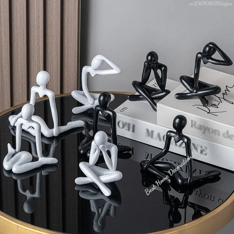 the STICK PEOPLE - 1pc Plastic Thinker Statues Abstract Mini Characters Figurines, Home Office Study Room Bookshelf Decor Accessories