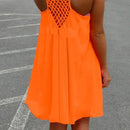 the NEON BOHO - Summer Beach Loose Casual Sleeveless Spaghetti Strap Hollow Out Mini Dress