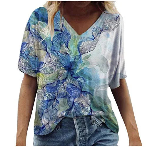 T-shirts For Women Summer 2024 Hippie Women's T Shirt Sequin Top Fashion Short Sleeve Print Tops Large Size Loose Tees Shirt