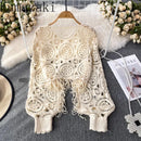 the BOHEMIAN LACE - Knitted Tassel Crochet Hollow Out Smock Sleeve Shirts for Women