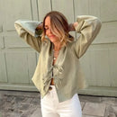 the BOHO TIE - Female Street Tops Linen Lace Up Long Sleeve Fashion Chic Casual Loose V-Neck Shirt