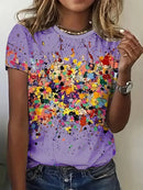 the SPLATTER - Colorful Abstract Print O-Neck Casual Short Sleeve Oversized T-Shirts for Women