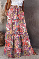 the PATCHWORK BOHO - Long Skirt Retro Loose Casual High Waist Skirt Bohemian Style Patchwork Pleated Pocket Skirt