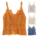 the DAINTY DAMSEL - Women Vintage V-Neck Vest Tops Summer Sleeveless Crochet Tops Hollow Lace Knitted Sling Camisole Tops