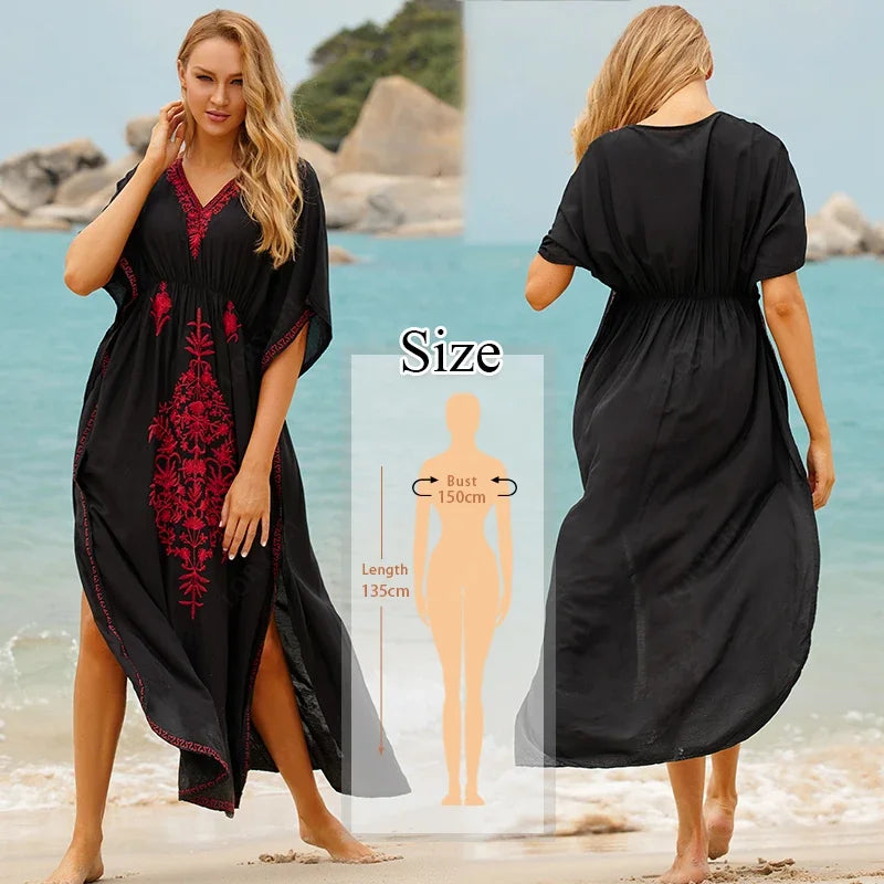 2023 Bohemian Printed V-neck Batwing Sleeve Long Loose Summer Dress For Women Clothes  Streetwear Moroccan Caftan Q831