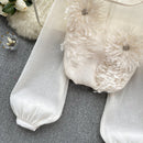 the SHEER BOHO - Women's Loose O-Neck Long Sleeves Sheer Bohemian Transparent 3D Floral Blouse