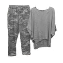 the CAMO SET - Tops/Pants Set Comfy Cotton Blend Quarters-Sleeve Breathable Elastic Waist Outfit Suit Shirt/Pants Set