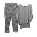 the CAMO SET - Tops/Pants Set Comfy Cotton Blend Quarters-Sleeve Breathable Elastic Waist Outfit Suit Shirt/Pants Set