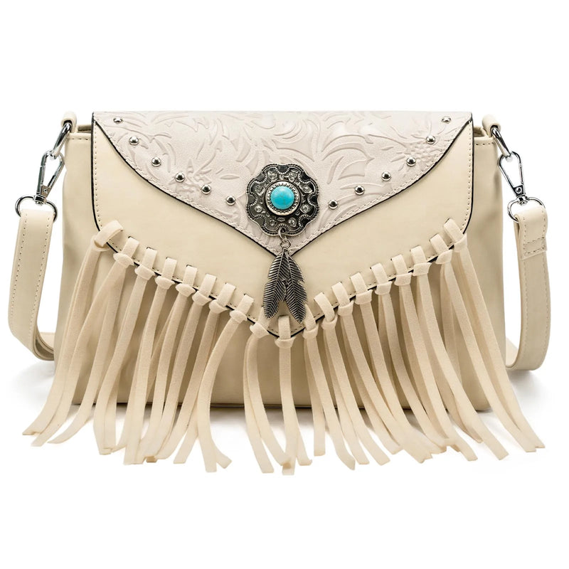 the WESTERNER - Original Design Shoulder Bag for Women, PU Leather Luxury Clutch Designer Handbags, Western Purse Fringe Messenger Bag