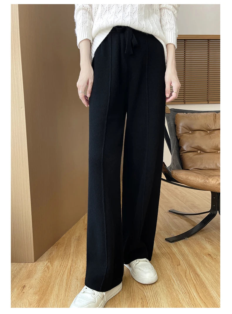 2024 Autumn/Winter New Knitted Women's High Waist Pants,Casual And Loose.  Straight Leg, personalized Floorpants With Elasticity