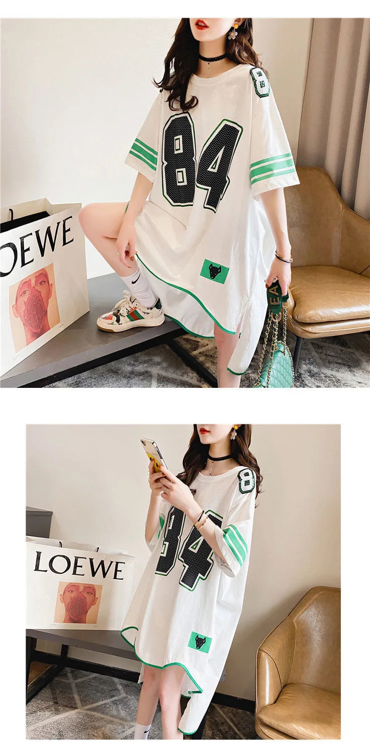 Womens T Shirt Irregular Short Sleeve T-shirt Summer Korean Trend Loose Mid-length Top Fashion Oversized Thin Half Sleeve Tshirt