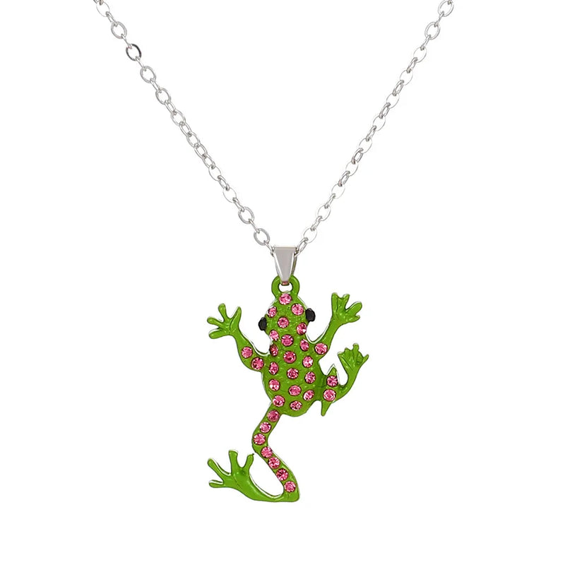 the FROG PRINCE - Fashion Boho Necklace Cute Frog Green Rhinestone Charm Necklaces for Women, Animal Pendants  Clavicle Chain Jewelry