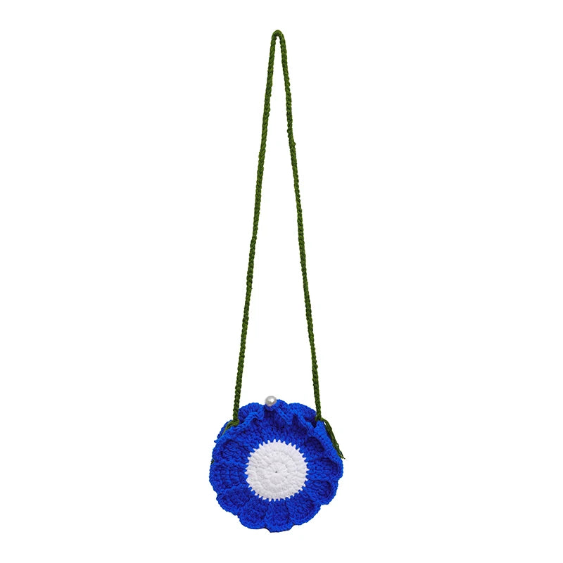 the KNITTED FLOWER - New Fashion Sunflower Pattern Women's Mini Knitted Handbag, Female Woven Shopper Purse, Lovely Design Chain Shoulder Crossbody Bag