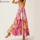 the FLORAL BOHO - Casual Summer Deep V Waist Pleated Fashion Floral Print Vacation Elegant Beach Dress for Women