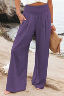 the CASUAL BOHO - Women Casual High Elastic Waist Cotton Linen Boho Beach Wear Wide Lag Pants Loose Oversize Casual Pants