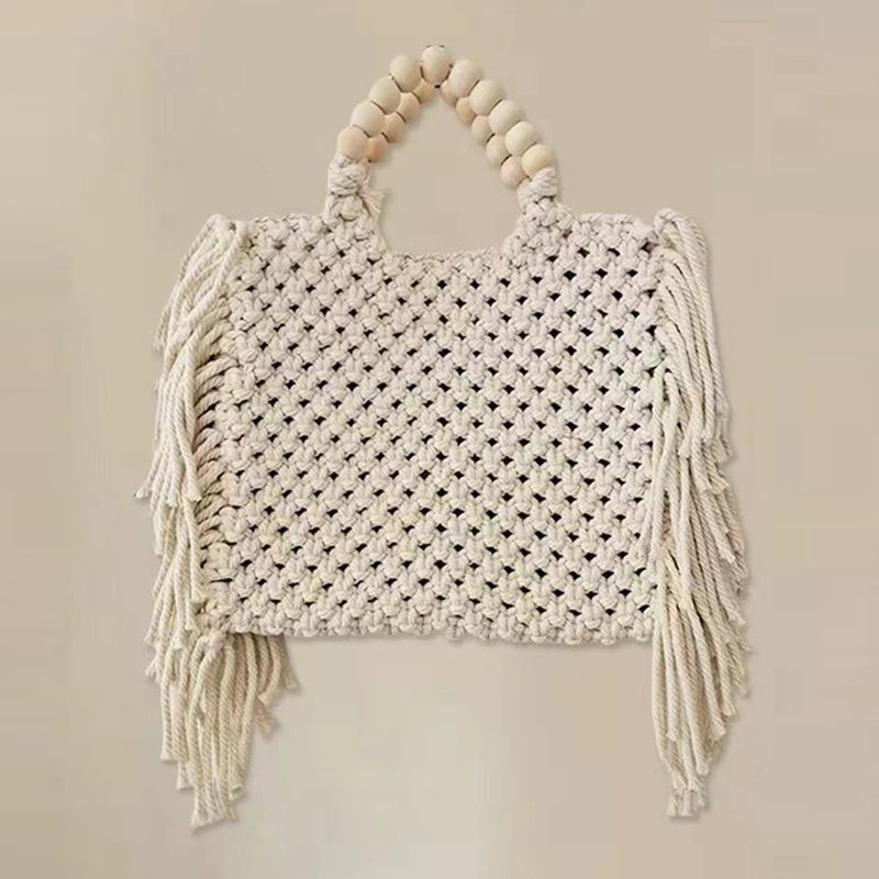 the SWEATER BAG - Tote Bags Large Capacity Luxury Designer Handbag for Women, New Knitting Tassel Beading Decorate Purse Ladies Beach Bag