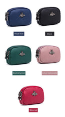 the BEE BAG - Women Cowhide Double Zipper Portable Wallets, Bag Bee Card Hoder Lipstick Case Leather Mini Earphone Coin Purse