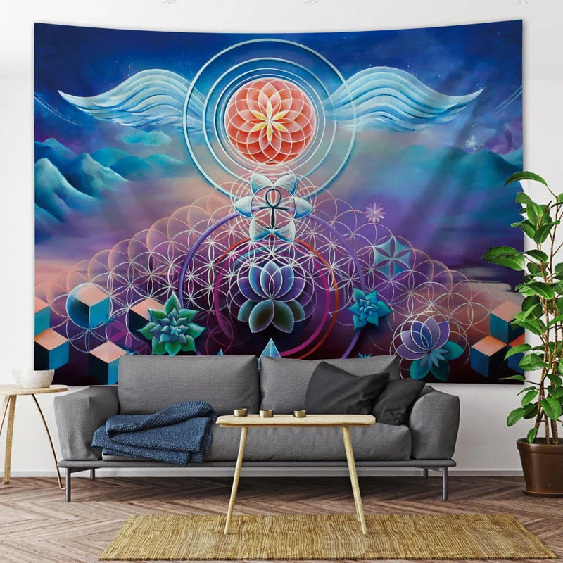 the MEDITATION - Mandala Seven Chakra Psychedelic Scene Home Decor Art Tapestry Hippie Wall Hanging, Boho Room Wall Decor