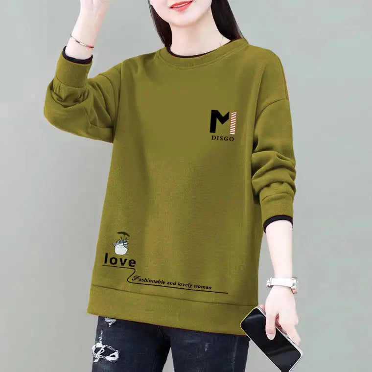 Commuter Women's Clothing Pullover Letter Printing Lantern Long Sleeve Hoodies Casual Loose Spring Autumn Round Neck Tops