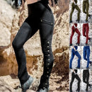 the STEAMPUNK - Women Medieval Gothic Steampunk Rivet Split Leg Elastic Pocket Pencil Pants