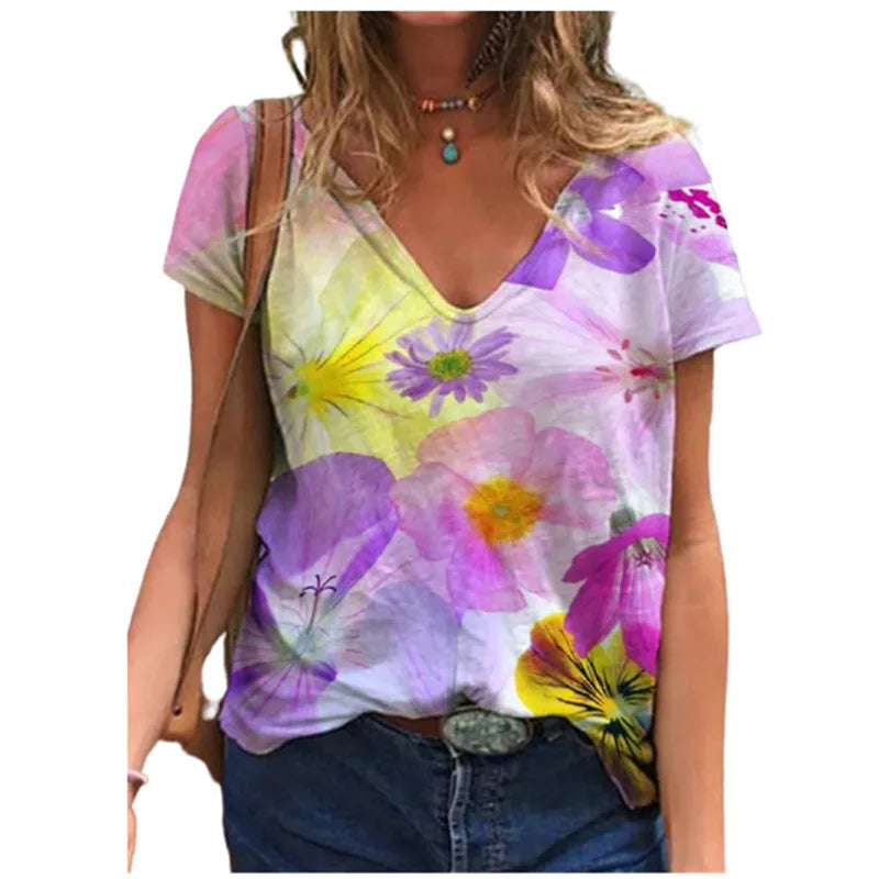 Oversized Summer Women Tops Fashion Short Sleeve 3d Flower Print Beauty T Shirt Streetwear Loose Harajuku Casual Female Clothing