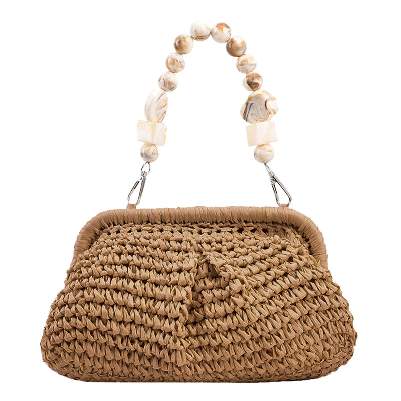 the BEAN BAG BOHO - Women Straw Crossbody Bag Clutch Purse, Weaving Shoulder Bag, Versatile Small Beading Handbag, Rattan Boho Summer Beach Woven Bag